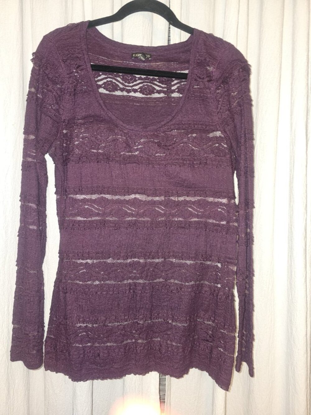 Express Plum Purple Lace Long Sleeve Sheer Boho Top Size S